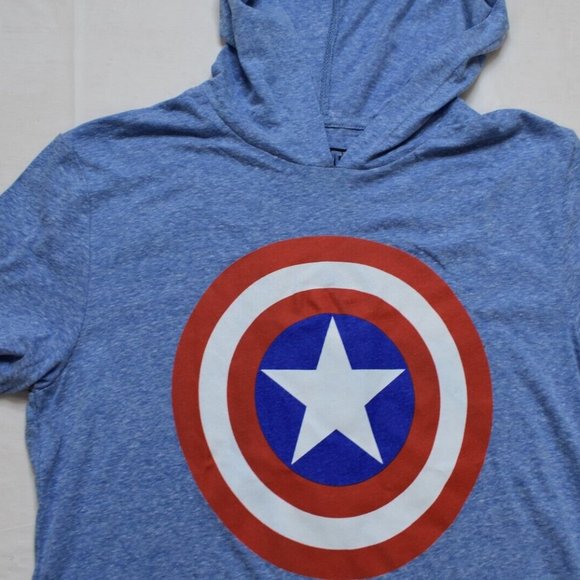 Marvel Mens Captain America Shield Hooded Hoodie Short Sleeve Shirt New - Picture 3 of 3